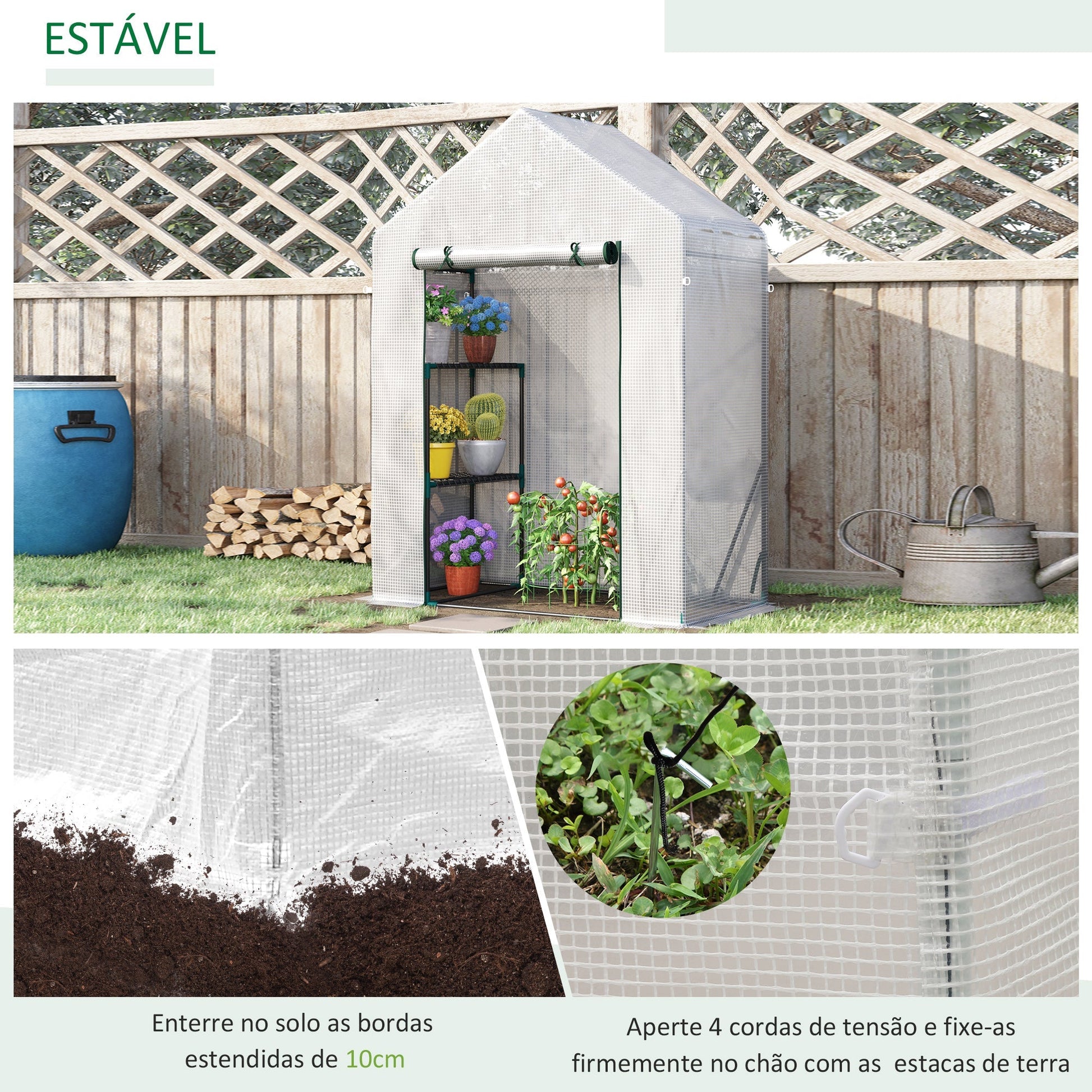 Outsunny Estufa de Jardim 143x73x195cm Estufa de Aço com 2 Prateleiras e Porta Enrolável para Cultivos de Plantas Vasos de Flores Pátio Exterior Branco - A minha loja