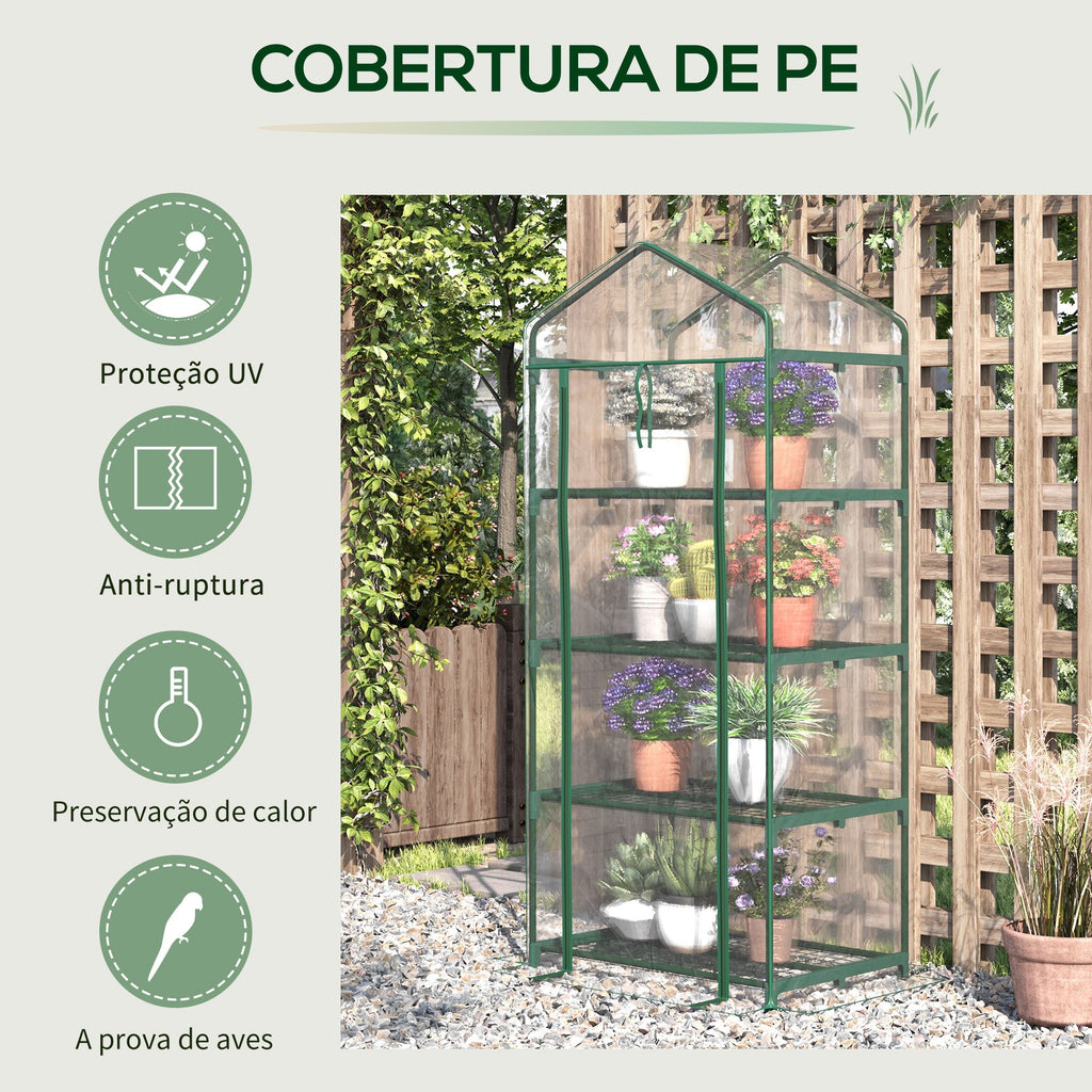 Outsunny Estufa de Jardim com 4 Prateleiras e Cobertura de PVC Estufa de Aço para Cultivo de Plantas Flores 70x50x160cm Transparente - A minha loja