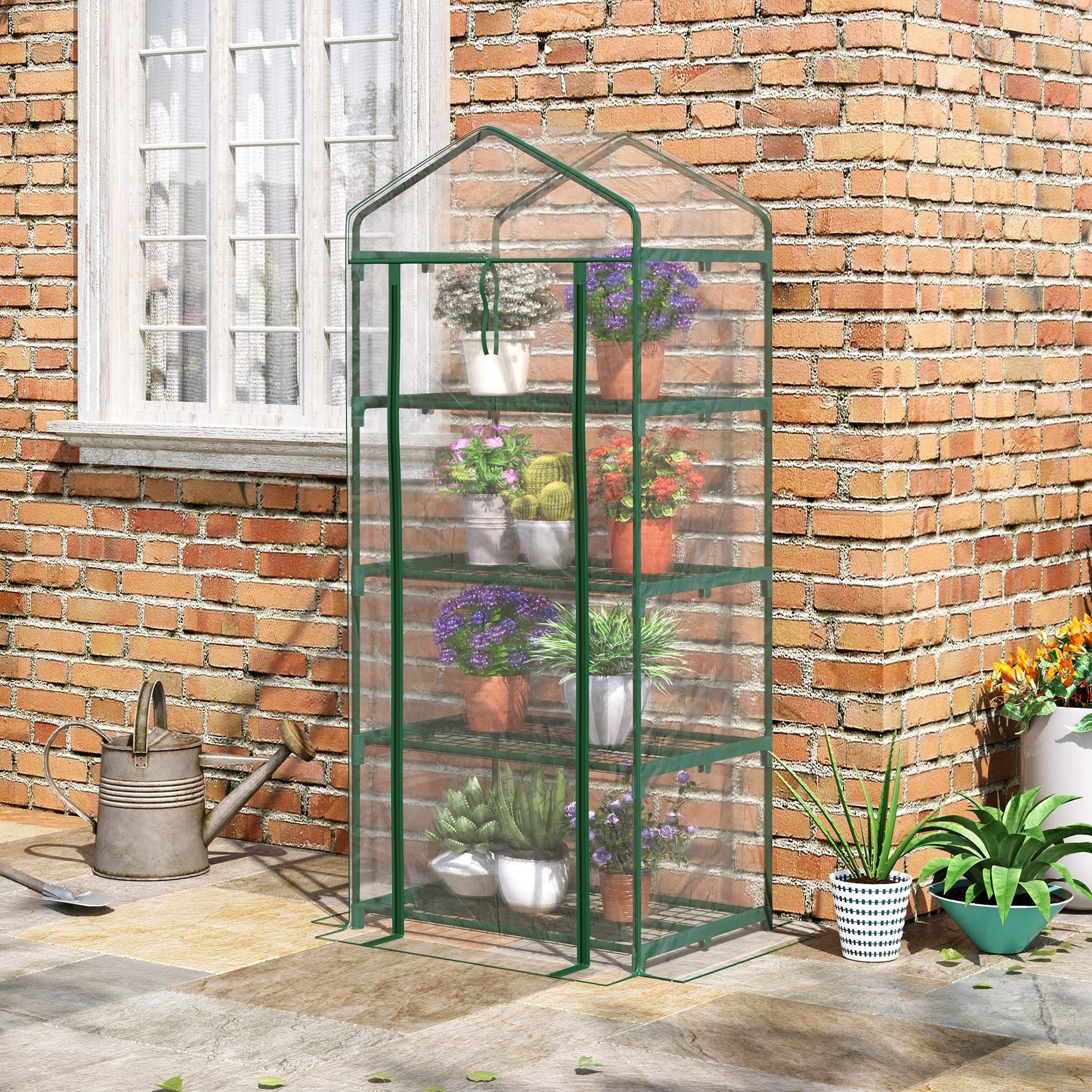 Outsunny Estufa de Jardim com 4 Prateleiras e Cobertura de PVC Estufa de Aço para Cultivo de Plantas Flores 70x50x160cm Transparente - A minha loja