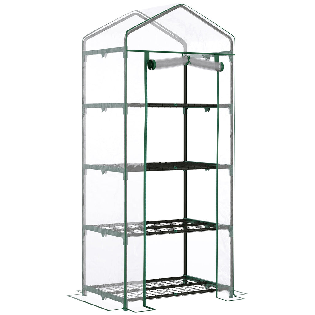 Outsunny Estufa de Jardim com 4 Prateleiras e Cobertura de PVC Estufa de Aço para Cultivo de Plantas Flores 70x50x160cm Transparente - A minha loja