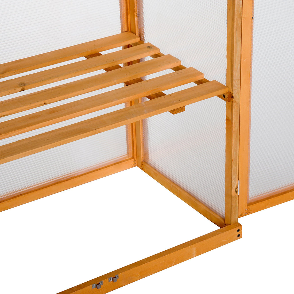 Outsunny Estufa de Jardim Estufa de Madeira e Painéis de Policarbonato com 3 Prateleiras Tampa e Portas para Plantas e Cultivos 76x47x110cm Madeira Natural - A minha loja