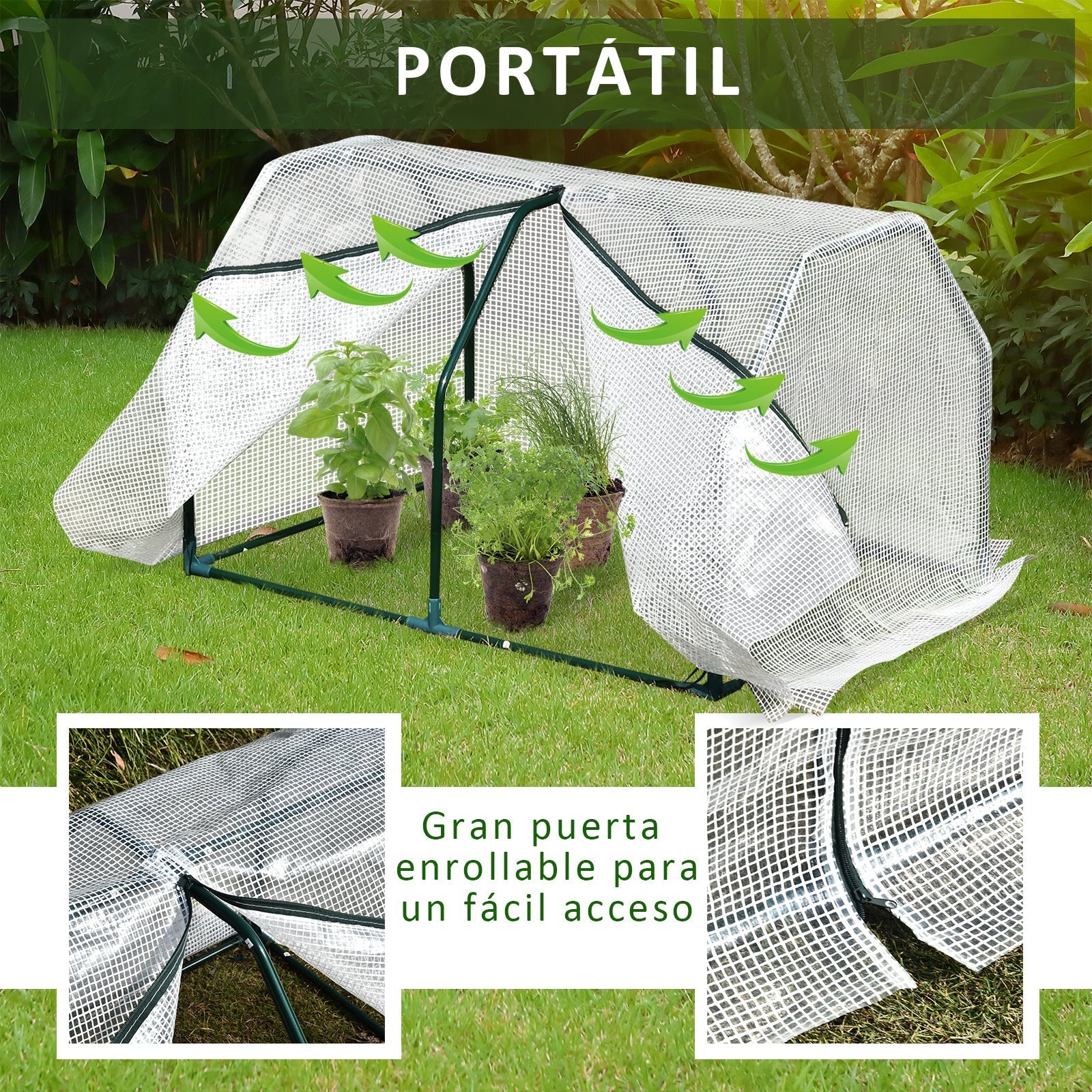 Outsunny Estufa de Jardim Terraço 100x70x60cm Estufa Pequena com Zíper pra Cultivos de Plantas Flores Estrutura de Aço Cobertura PE Branco - A minha loja