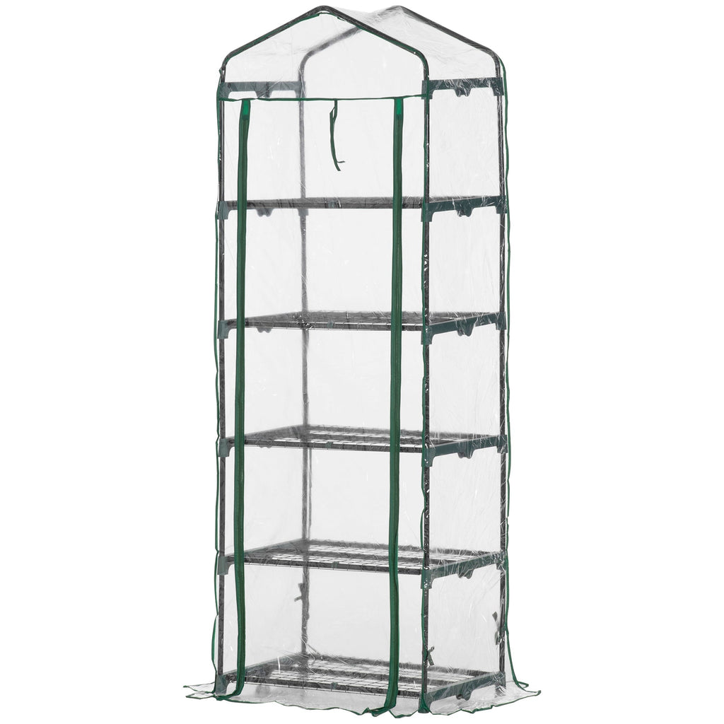Outsunny Estufa de Jardim Vertical 69x49x193cm com 5 Prateleiras Estufa para Plantas e Cultivos com Cobertura Transparente e Verde de PVC e Aço Preto - A minha loja