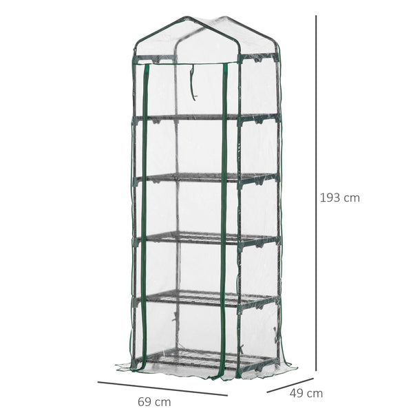 Estufa de Jardim Vertical 69x49x193cm com 5 Prateleiras Estufa para Plantas e Cultivos com Cobertura Transparente e Verde de PVC e Aço Preto