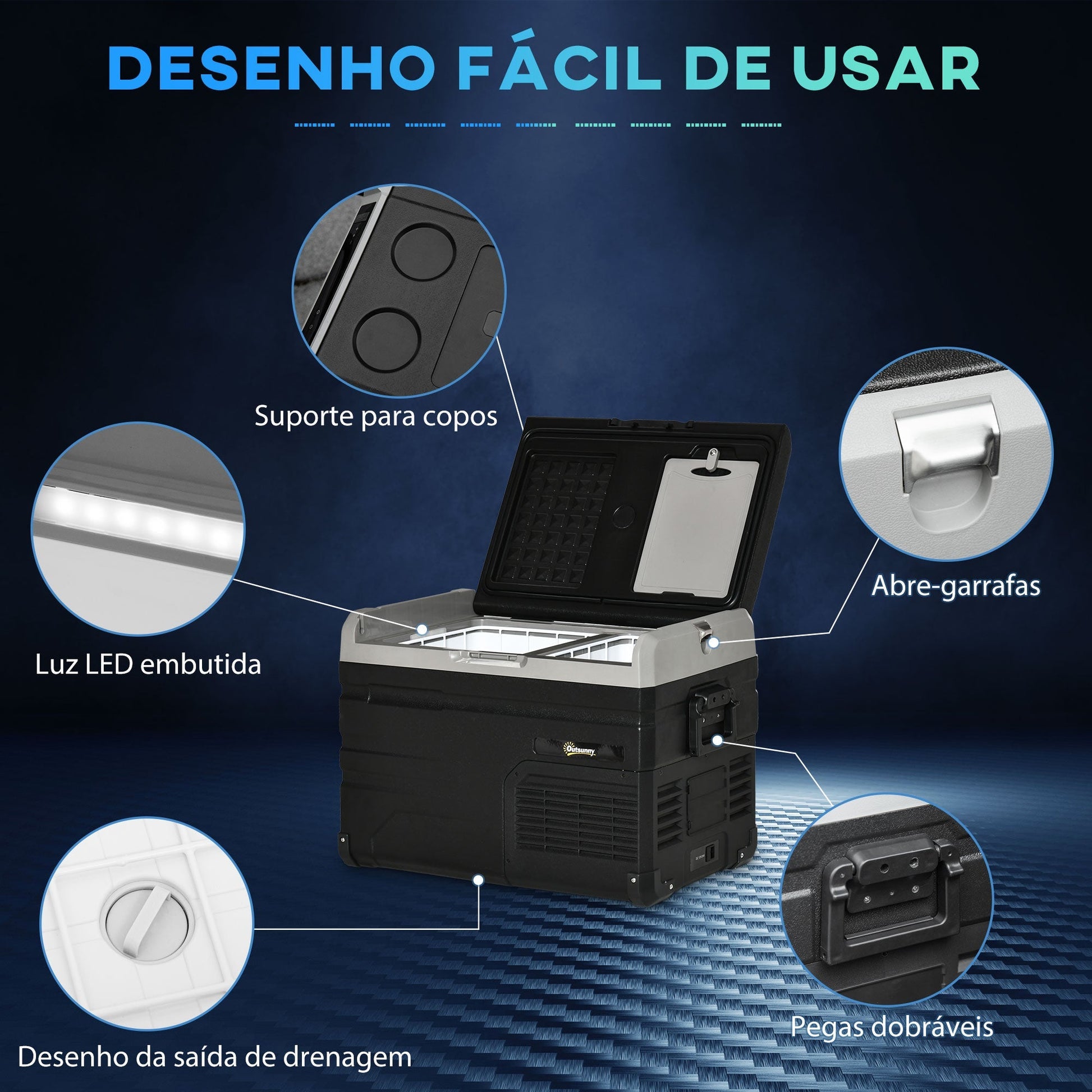 Outsunny Geleira Elétrica de Compressor Portátil 35L Geleira de Carro CC 127/24V até - 20℃ com Ecrã LED Tátil e 2 Alças Laterais 60x40x44cm Preto - A minha loja
