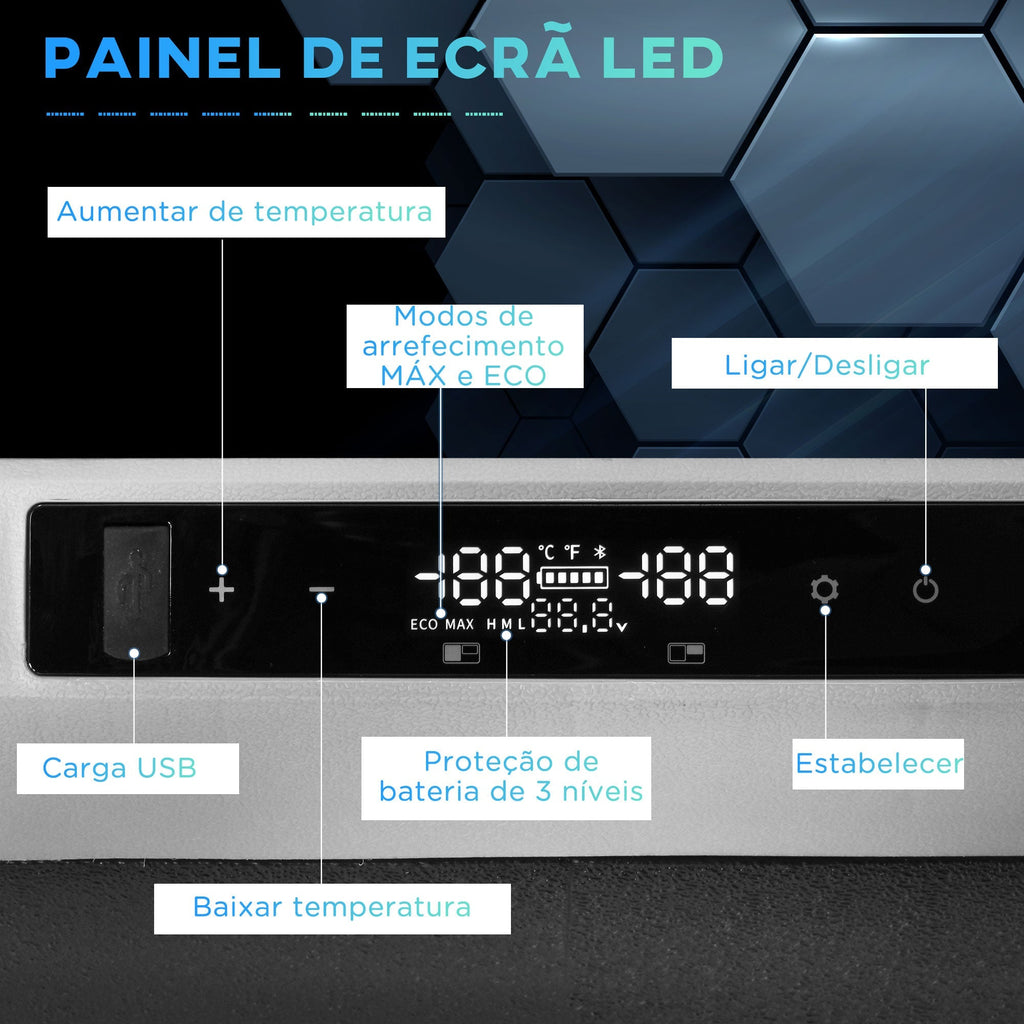 Outsunny Geleira Elétrica de Compressor Portátil 35L Geleira de Carro CC 127/24V até - 20℃ com Ecrã LED Tátil e 2 Alças Laterais 60x40x44cm Preto - A minha loja