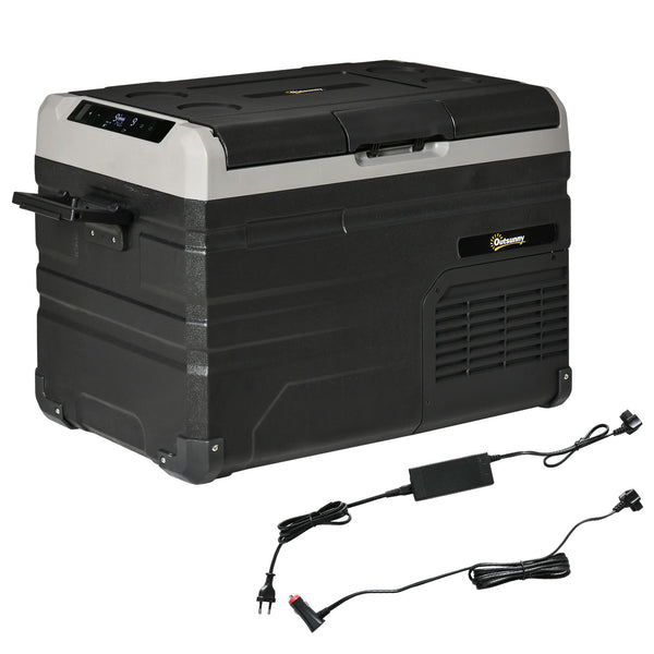 Geleira Elétrica de Compressor Portátil 35L Geleira de Carro CC 127/24V até -20℃ com Ecrã LED Tátil e 2 Alças Laterais 60x40x44cm Preto