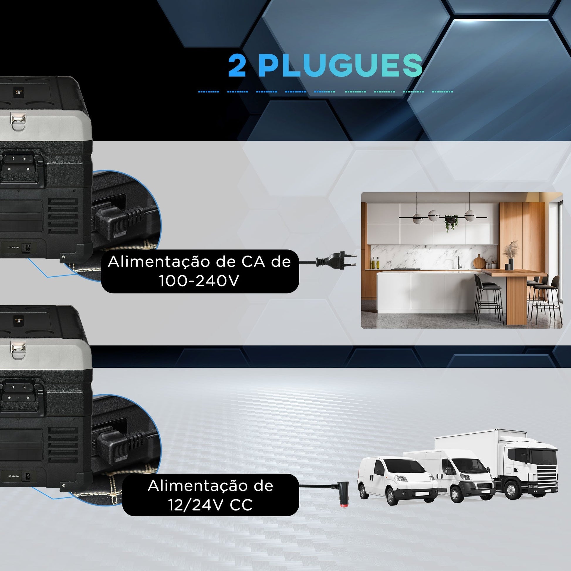 Outsunny Geleira Elétrica de Compressor Portátil 35L Geleira de Carro CC 127/24V até - 20℃ com Ecrã LED Tátil e 2 Alças Laterais 60x40x44cm Preto - A minha loja