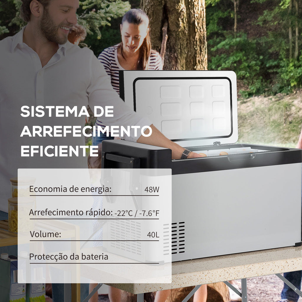Outsunny Geleira Elétrica de Compressor Portátil 40L Mini Geleira de Carro 12/24V CC com Tela Tátil e Alças Dobráveis para Barco Caminhão 67,2x36x40,5cm Cinza e Preto - A minha loja