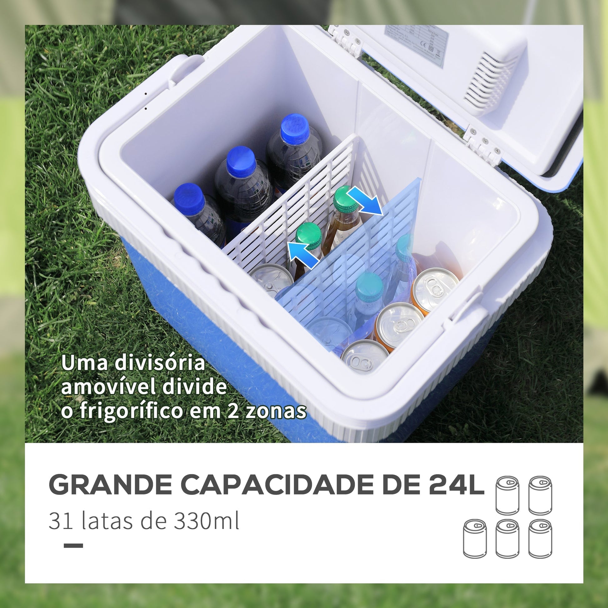 Outsunny Geleira Termoelétrico Portátil 24L Geleira Elétrica para Carro com Função de Resfriamento e Aquecimento 220 - 240V/12V DC para Campismo Piquenique Viagens 40x30x43cm Azul - A minha loja