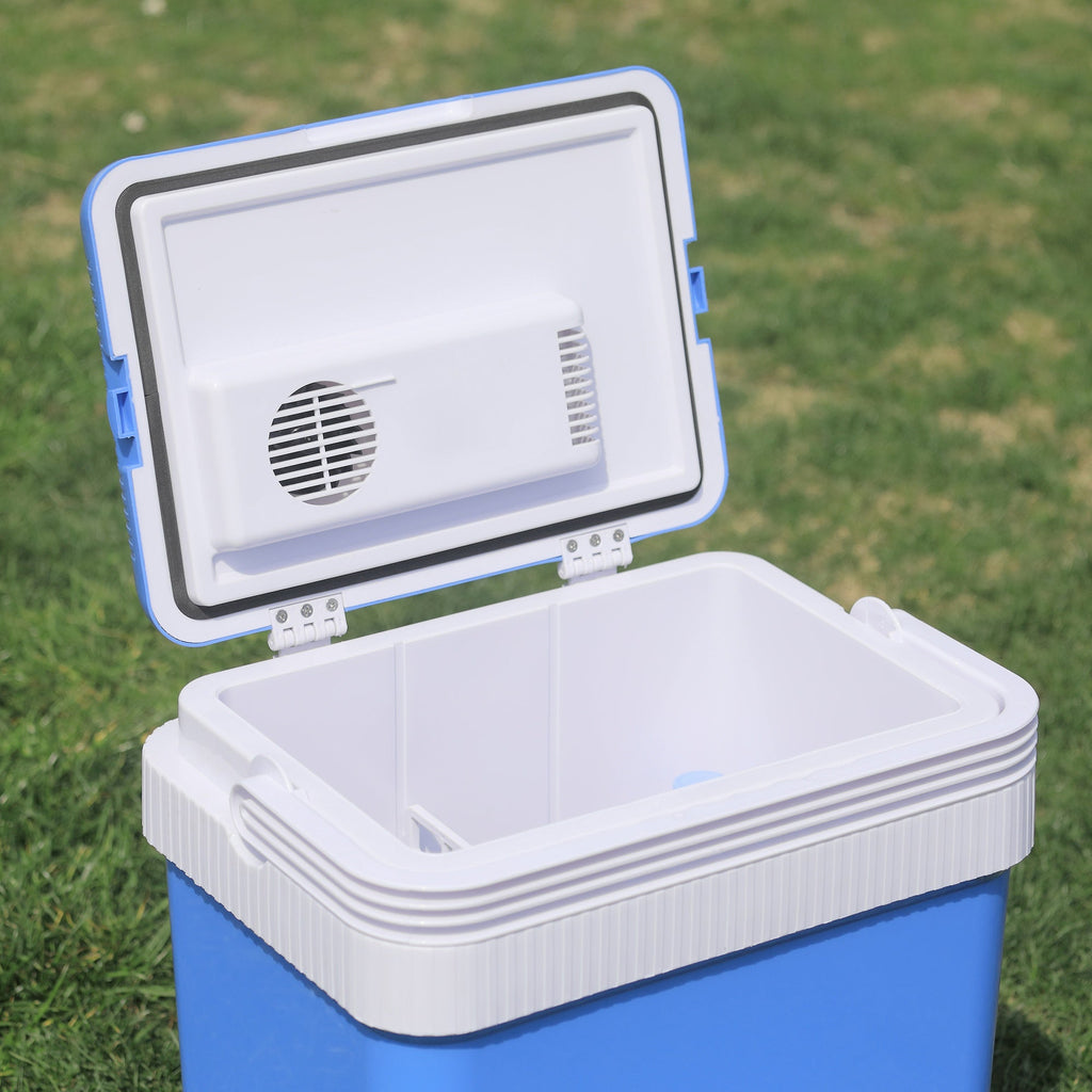 Outsunny Geleira Termoelétrico Portátil 24L Geleira Elétrica para Carro com Função de Resfriamento e Aquecimento 220 - 240V/12V DC para Campismo Piquenique Viagens 40x30x43cm Azul - A minha loja