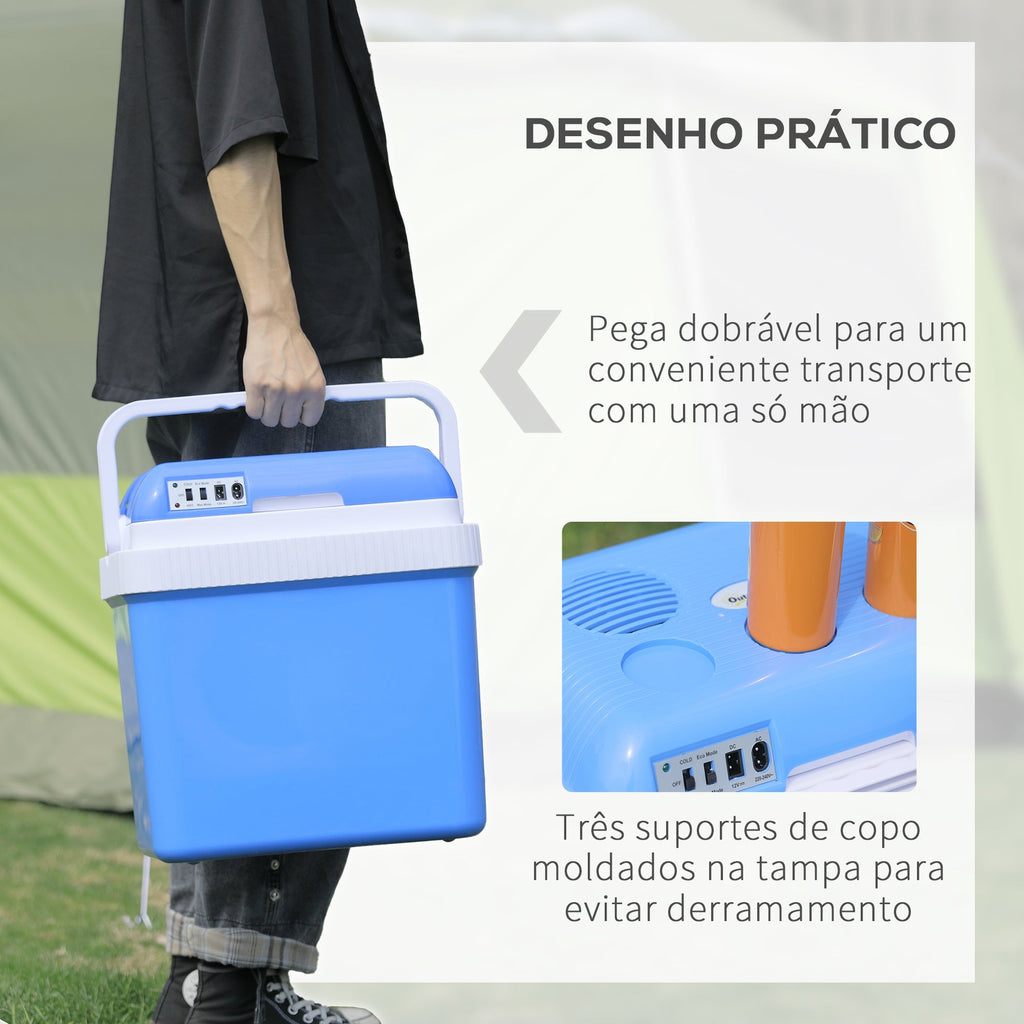 Outsunny Geleira Termoelétrico Portátil 24L Geleira Elétrica para Carro com Função de Resfriamento e Aquecimento 220 - 240V/12V DC para Campismo Piquenique Viagens 40x30x43cm Azul - A minha loja