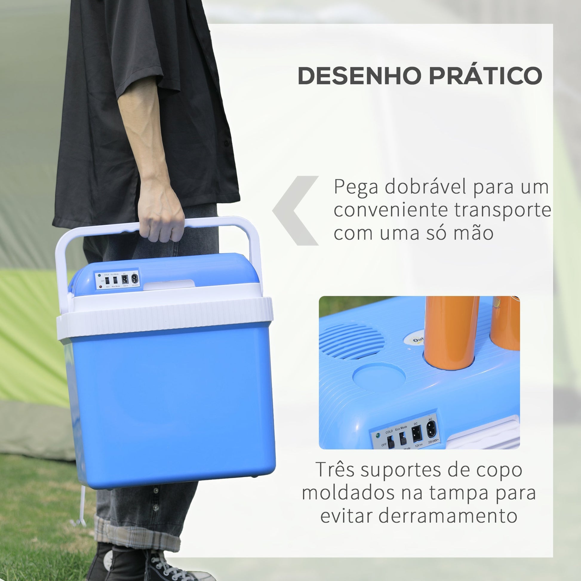 Outsunny Geleira Termoelétrico Portátil 24L Geleira Elétrica para Carro com Função de Resfriamento e Aquecimento 220 - 240V/12V DC para Campismo Piquenique Viagens 40x30x43cm Azul - A minha loja