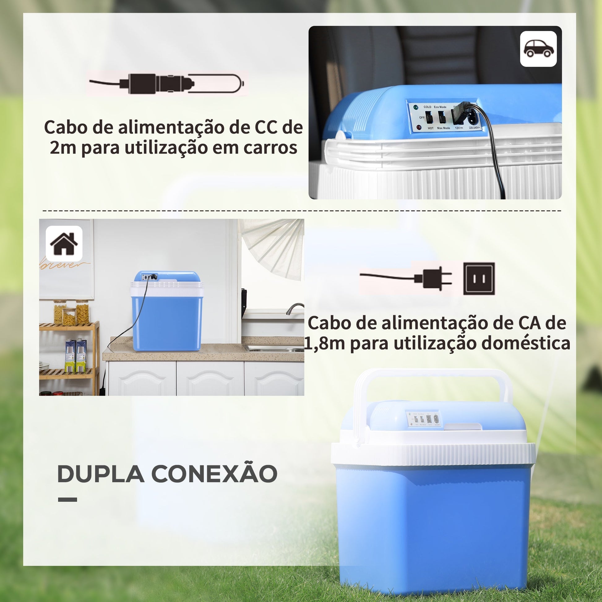 Outsunny Geleira Termoelétrico Portátil 24L Geleira Elétrica para Carro com Função de Resfriamento e Aquecimento 220 - 240V/12V DC para Campismo Piquenique Viagens 40x30x43cm Azul - A minha loja