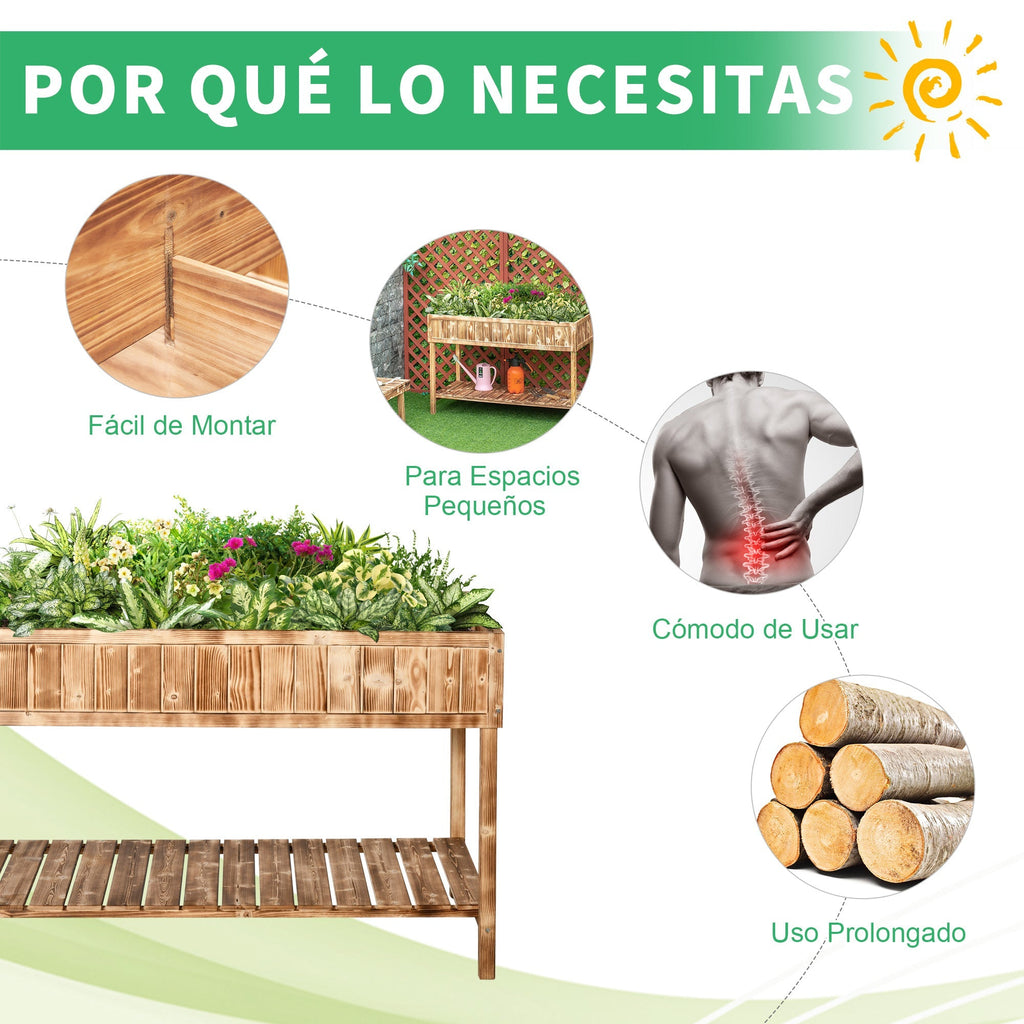 Outsunny Horta Vertical de Madeira 120x60x81cm Floreira Elevada para Cultivo de Plantas Flores com Prateleira Inferior para Jardim Terraço Exterior Madeira - A minha loja
