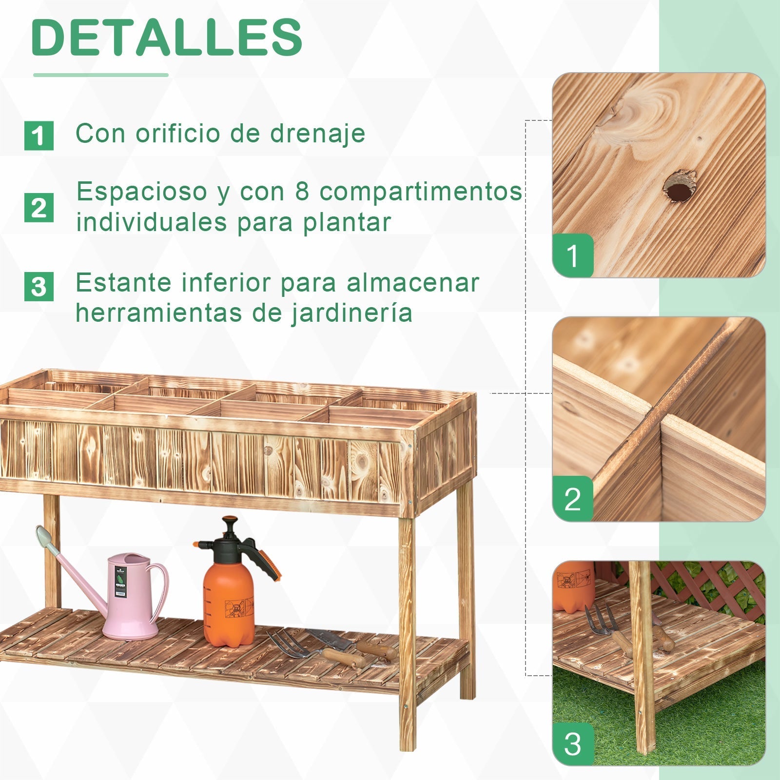 Outsunny Horta Vertical de Madeira 120x60x81cm Floreira Elevada para Cultivo de Plantas Flores com Prateleira Inferior para Jardim Terraço Exterior Madeira - A minha loja