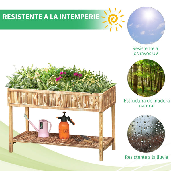 Horta Vertical de Madeira 120x60x81cm Floreira Elevada para Cultivo de Plantas Flores com Prateleira Inferior para Jardim Terraço Exterior Madeira
