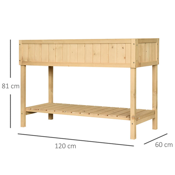Horta Vertical de Madeira 120x60x81cm Floreira Elevada para Cultivo de Plantas Flores com Prateleira Inferior para Jardim Terraço Exterior