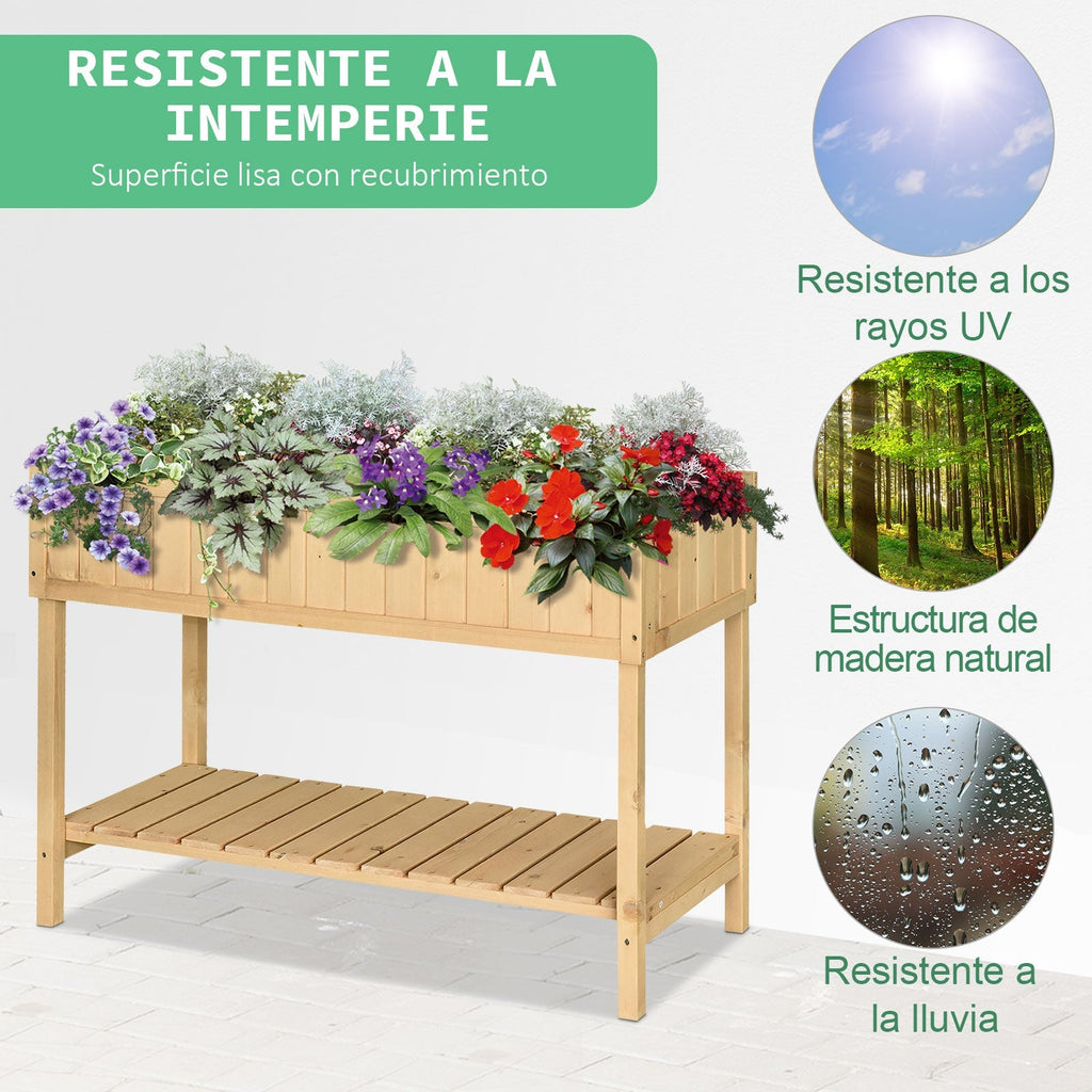 Outsunny Horta Vertical de Madeira 120x60x81cm Floreira Elevada para Cultivo de Plantas Flores com Prateleira Inferior para Jardim Terraço Exterior - A minha loja