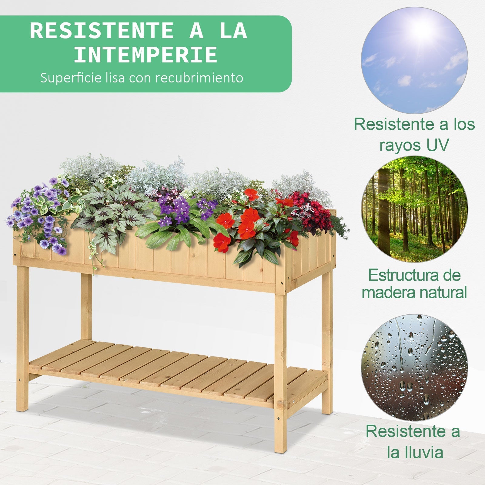 Outsunny Horta Vertical de Madeira 120x60x81cm Floreira Elevada para Cultivo de Plantas Flores com Prateleira Inferior para Jardim Terraço Exterior - A minha loja
