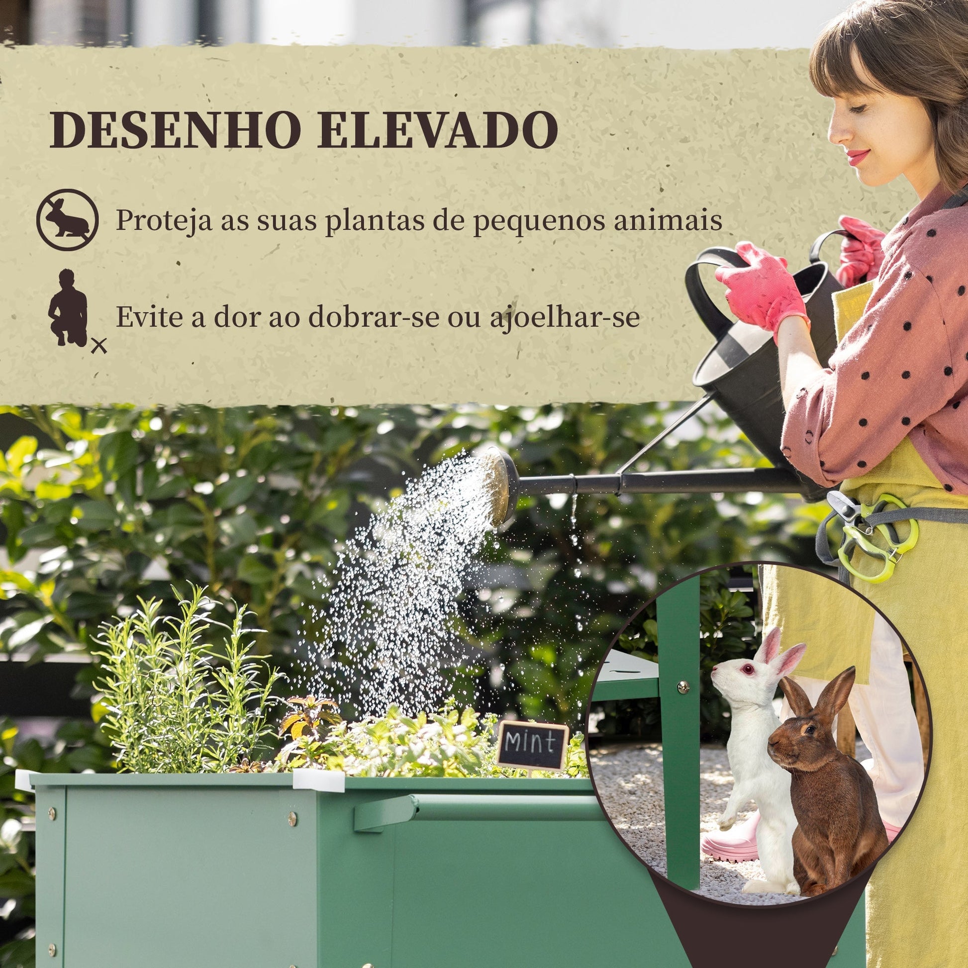 Outsunny Horta Vertical Elevada com Rodas Floreira de Exterior de Aço Galvanizado 64x55x79 cm com Prateleira e Alça Lateral para Cultivo de Plantas Flores Verduras Verde - A minha loja