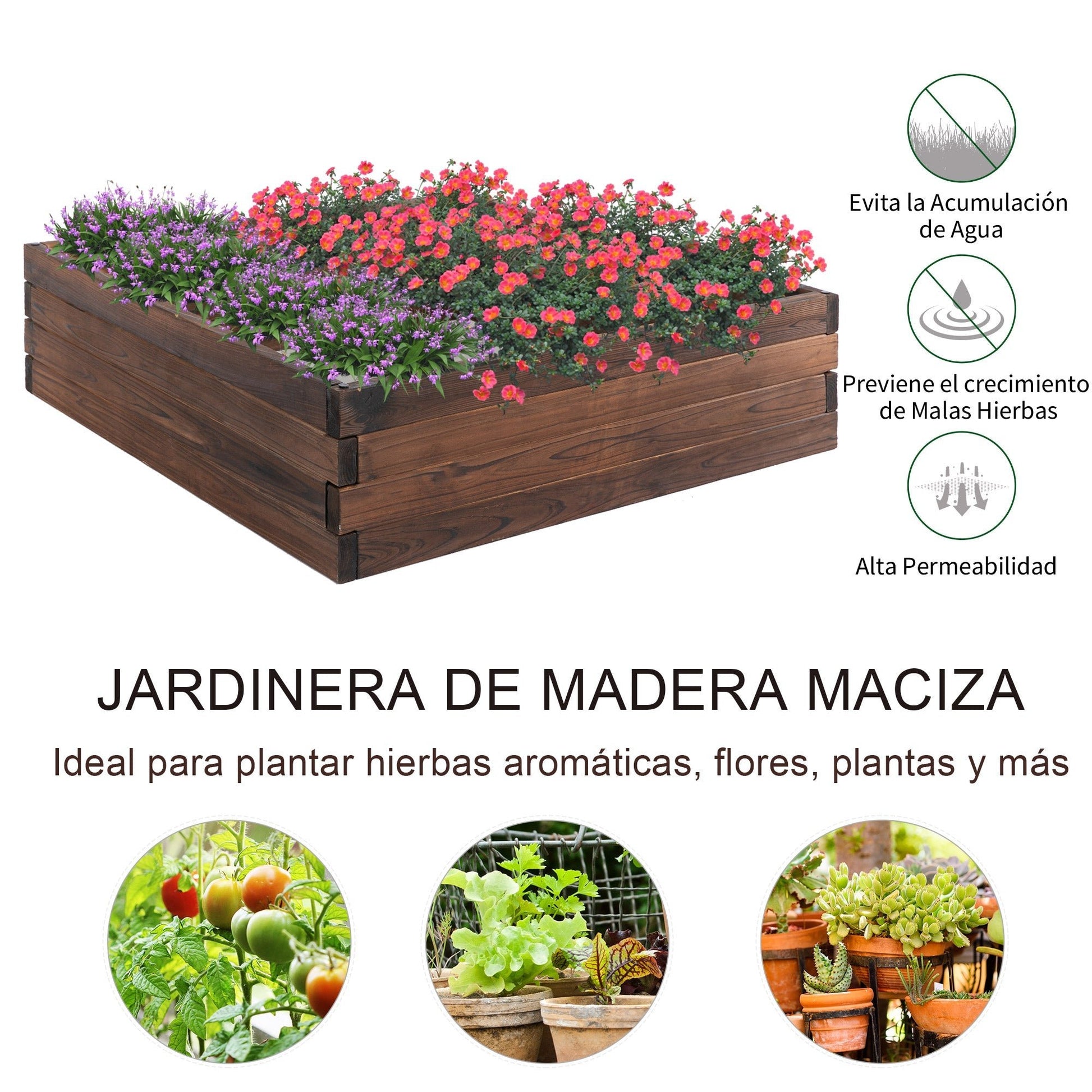 Outsunny Horta Vertical Floreira de Madeira Maciça de Abeto de Jardim para Cultivo de Plantas Flores Ervas 80x80x22,5cm Marrom - A minha loja