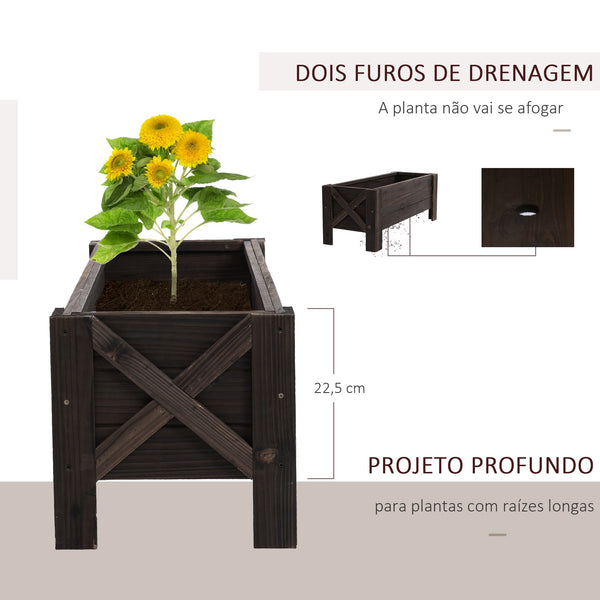 Horta Vertical Floreira de Madeira Retangular com Pés para Flores Plantas Cultivos 100x36,5x36cm Marrom