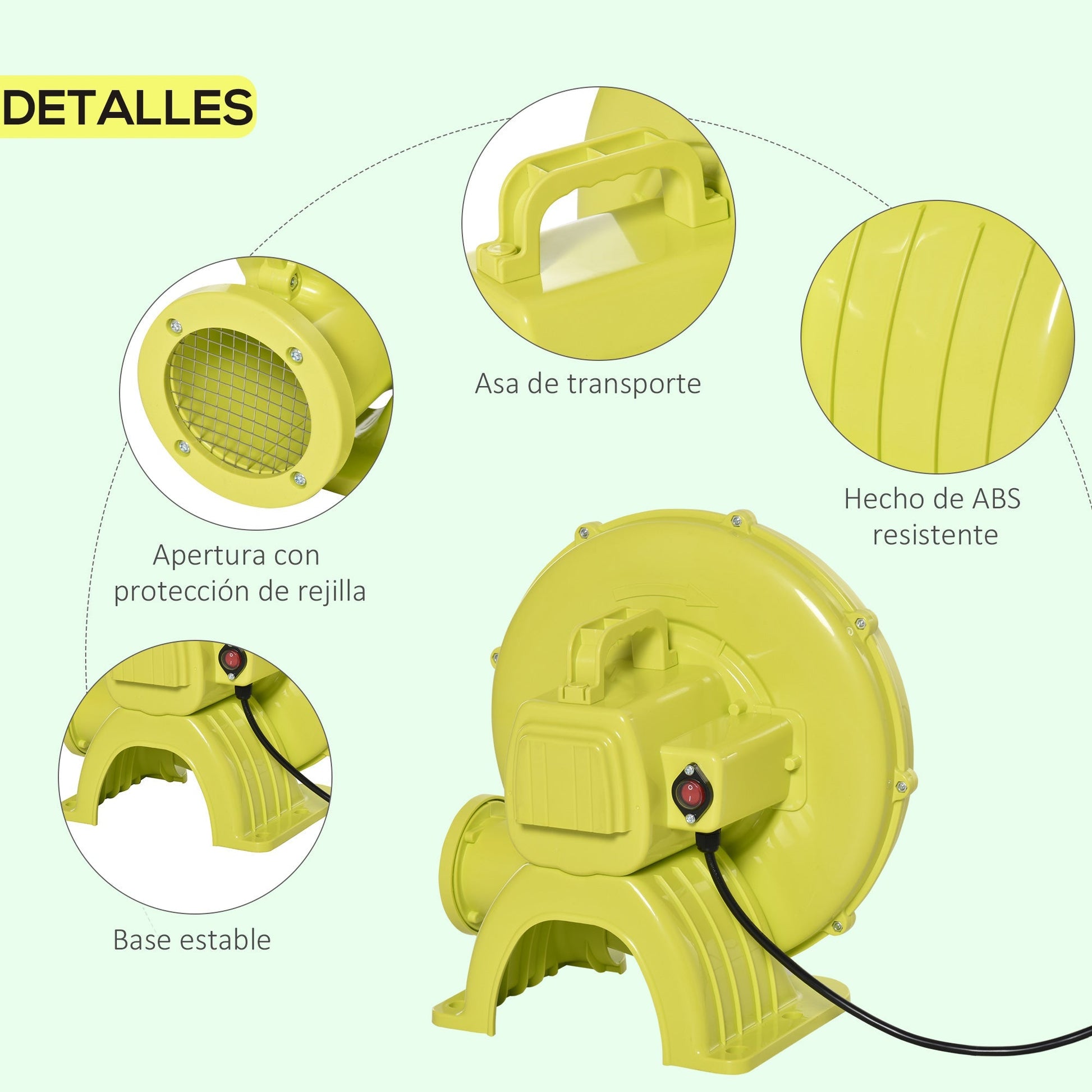 Outsunny Insuflador Elétrico de 450W para Castelo Inflável Ventilador de Ar Industrial para Brinquedos Infláveis 35x26x33,5cm Amarelo e Verde - A minha loja