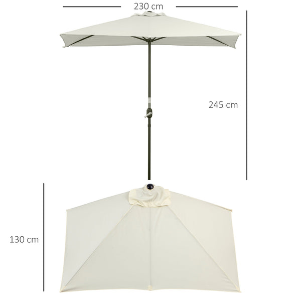 Meia chapéu de sol 230x130x245 cm Chapéu de sol para Parede Jardim com Manivela e Vara Metálica Ø38 mm Terraço Varanda Bege