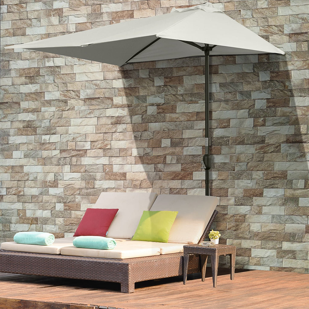 Outsunny Meia chapéu de sol 230x130x245 cm Chapéu de sol para Parede Jardim com Manivela e Vara Metálica Ø38 mm Terraço Varanda Bege - A minha loja