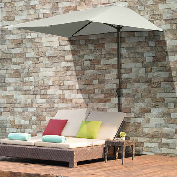 Meia chapéu de sol 230x130x245 cm Chapéu de sol para Parede Jardim com Manivela e Vara Metálica Ø38 mm Terraço Varanda Bege