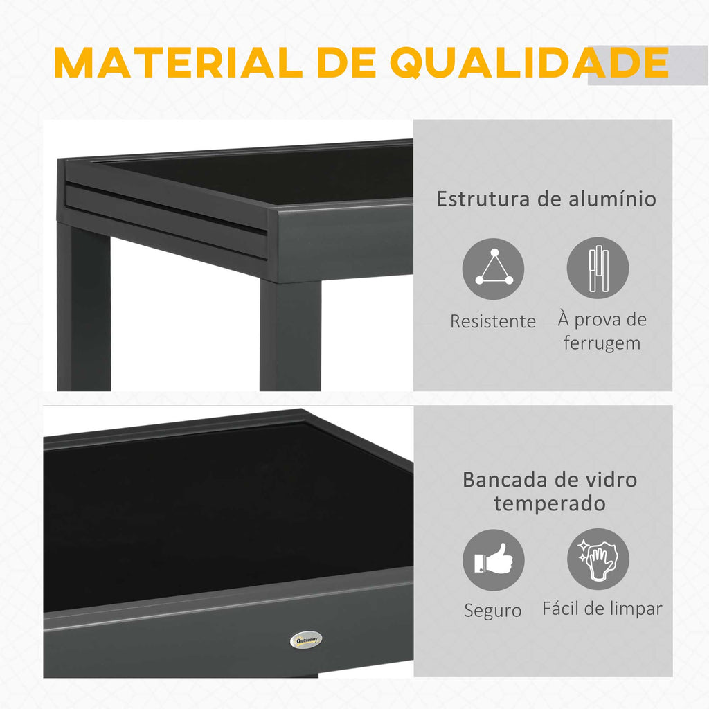 Outsunny Mesa de Jardim Extensível de Alumínio Mesa de Jantar Retangular com Bancada de Vidro Temperado Carga 50 kg para Varanda Pátio Exterior 160x80x75 cm Preto - A minha loja