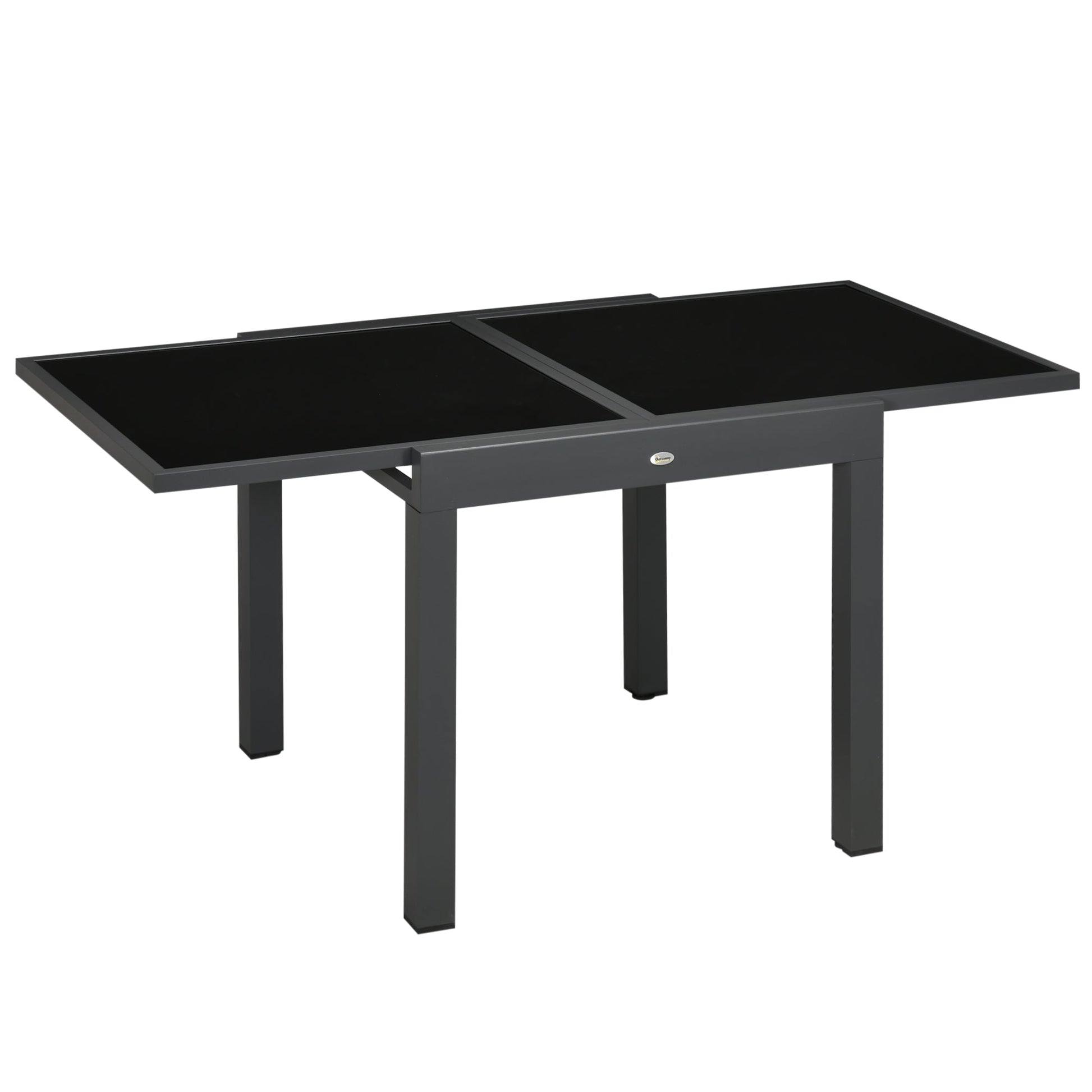 Outsunny Mesa de Jardim Extensível de Alumínio Mesa de Jantar Retangular com Bancada de Vidro Temperado Carga 50 kg para Varanda Pátio Exterior 160x80x75 cm Preto - A minha loja