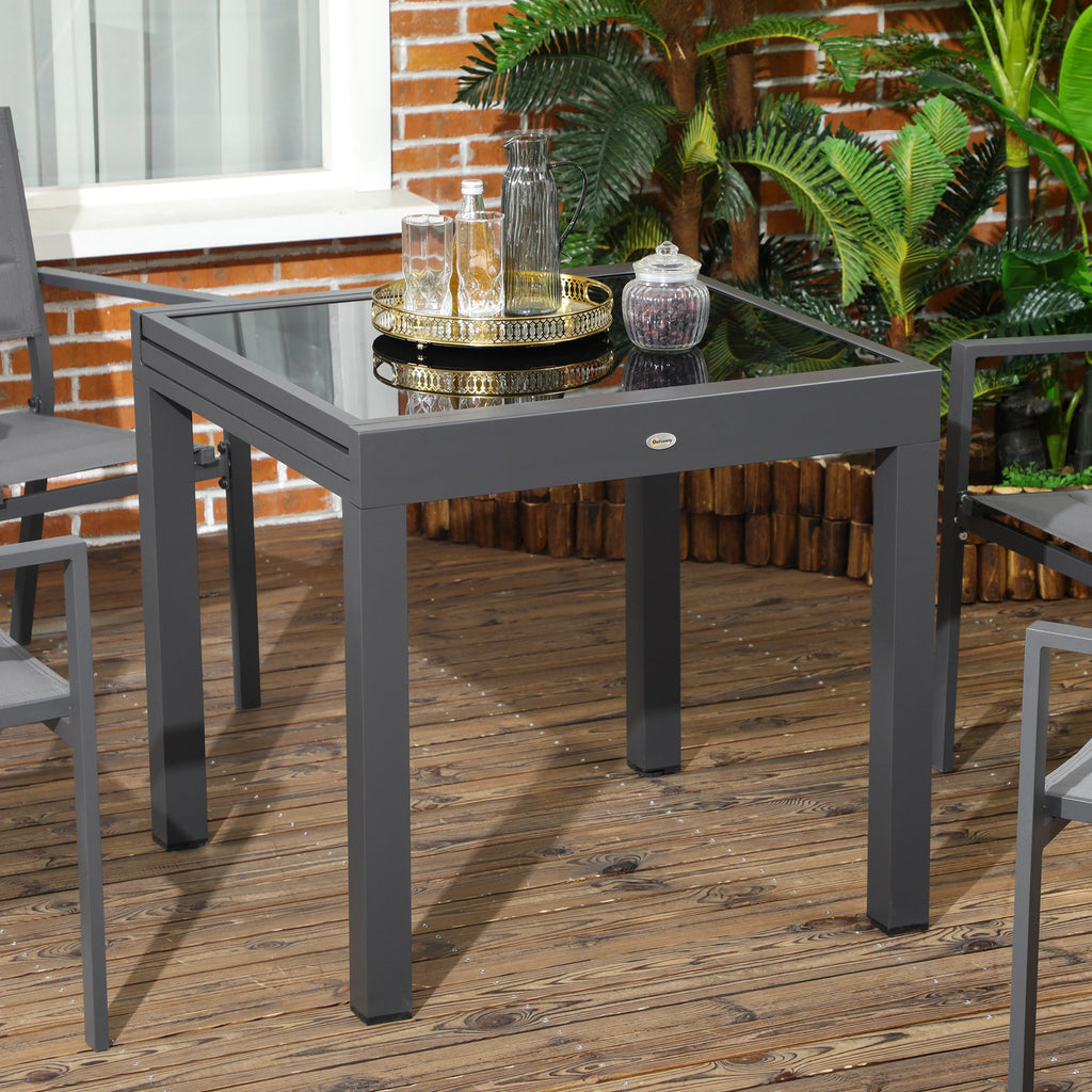 Outsunny Mesa de Jardim Extensível de Alumínio Mesa de Jantar Retangular com Bancada de Vidro Temperado Carga 50 kg para Varanda Pátio Exterior 160x80x75 cm Preto - A minha loja