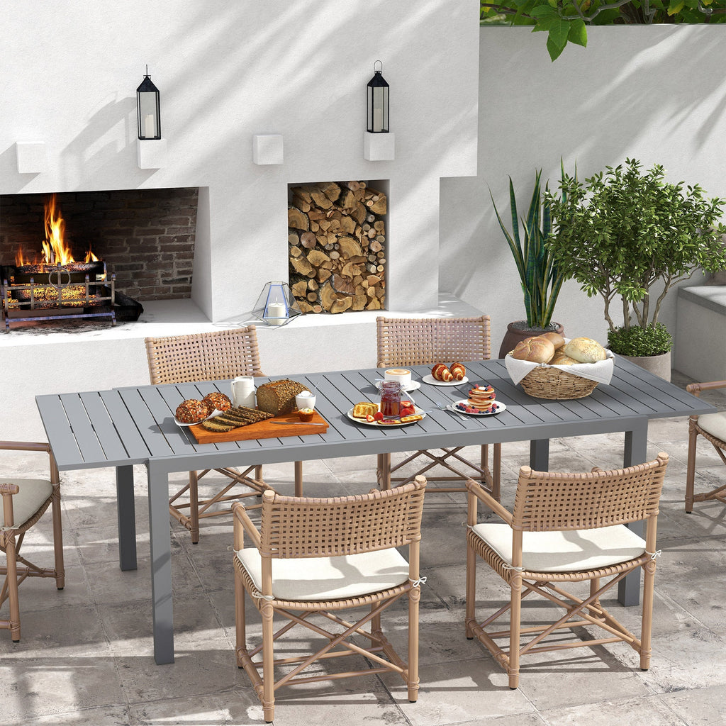 Outsunny Mesa de Jardim Extensível Mesa de Jantar Exterior Mesa de Terraço Retangular para 6 - 8 Pessoas com Estrutura de Alumínio Capacidade 50 kg para Varanda 180/240x94x73 cm Cinza Escuro - A minha loja