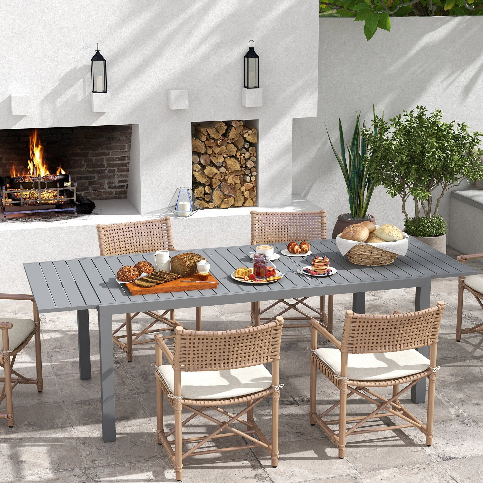 Outsunny Mesa de Jardim Extensível Mesa de Jantar Exterior Mesa de Terraço Retangular para 6 - 8 Pessoas com Estrutura de Alumínio Capacidade 50 kg para Varanda 180/240x94x73 cm Cinza Escuro - A minha loja