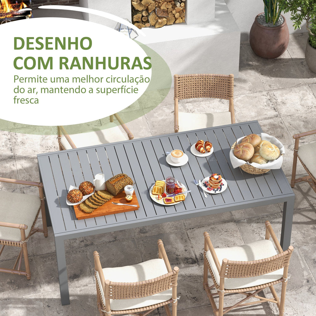 Outsunny Mesa de Jardim Extensível Mesa de Jantar Exterior Mesa de Terraço Retangular para 6 - 8 Pessoas com Estrutura de Alumínio Capacidade 50 kg para Varanda 180/240x94x73 cm Cinza Escuro - A minha loja