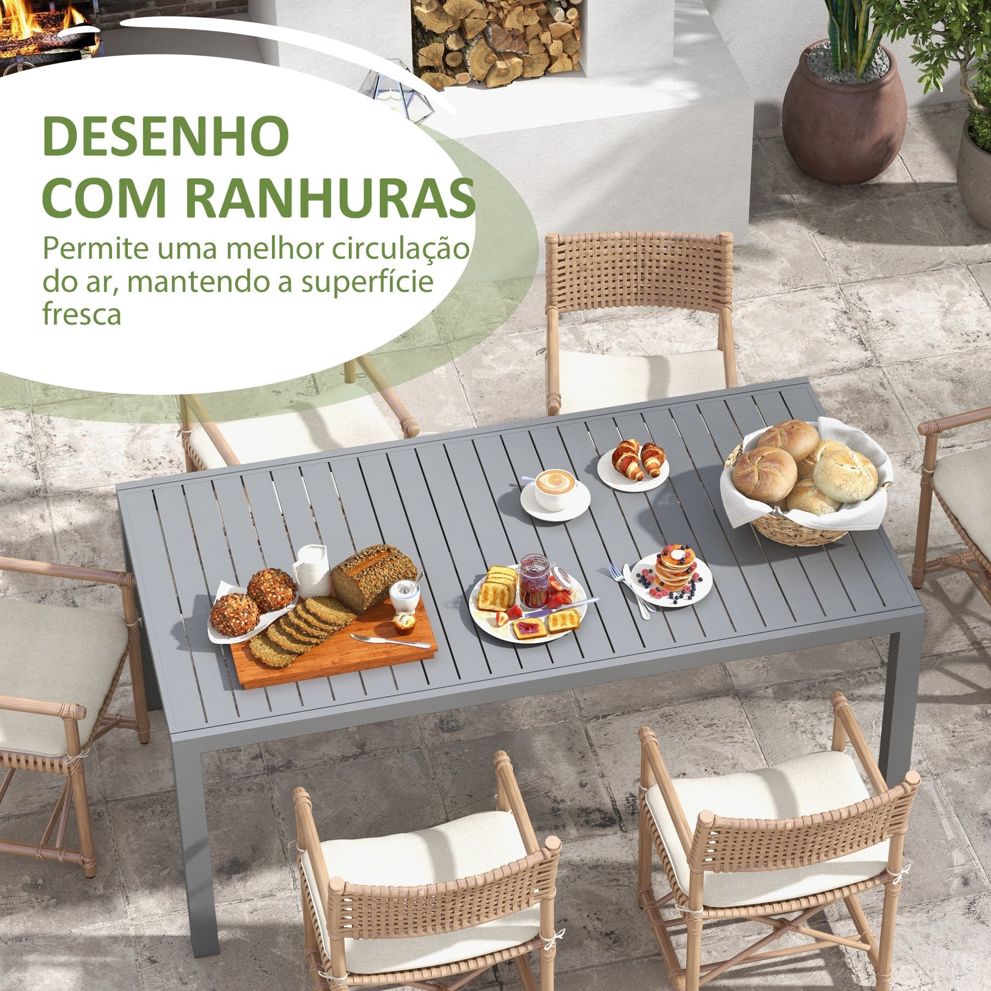 Outsunny Mesa de Jardim Extensível Mesa de Jantar Exterior Mesa de Terraço Retangular para 6 - 8 Pessoas com Estrutura de Alumínio Capacidade 50 kg para Varanda 180/240x94x73 cm Cinza Escuro - A minha loja