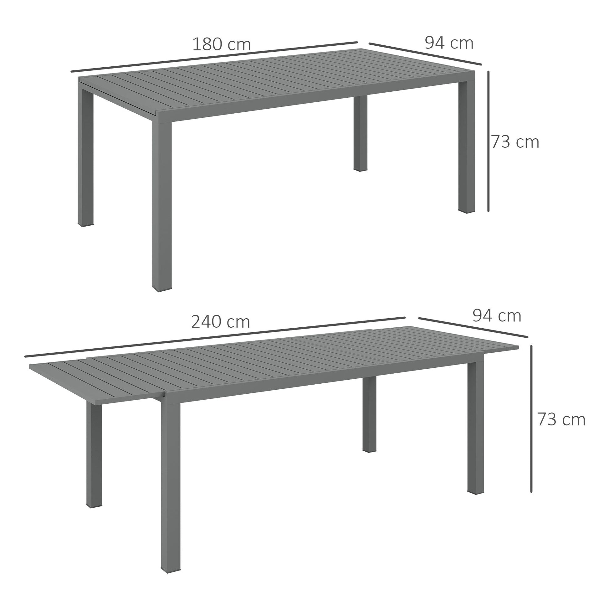 Outsunny Mesa de Jardim Extensível Mesa de Jantar Exterior Mesa de Terraço Retangular para 6 - 8 Pessoas com Estrutura de Alumínio Capacidade 50 kg para Varanda 180/240x94x73 cm Cinza Escuro - A minha loja