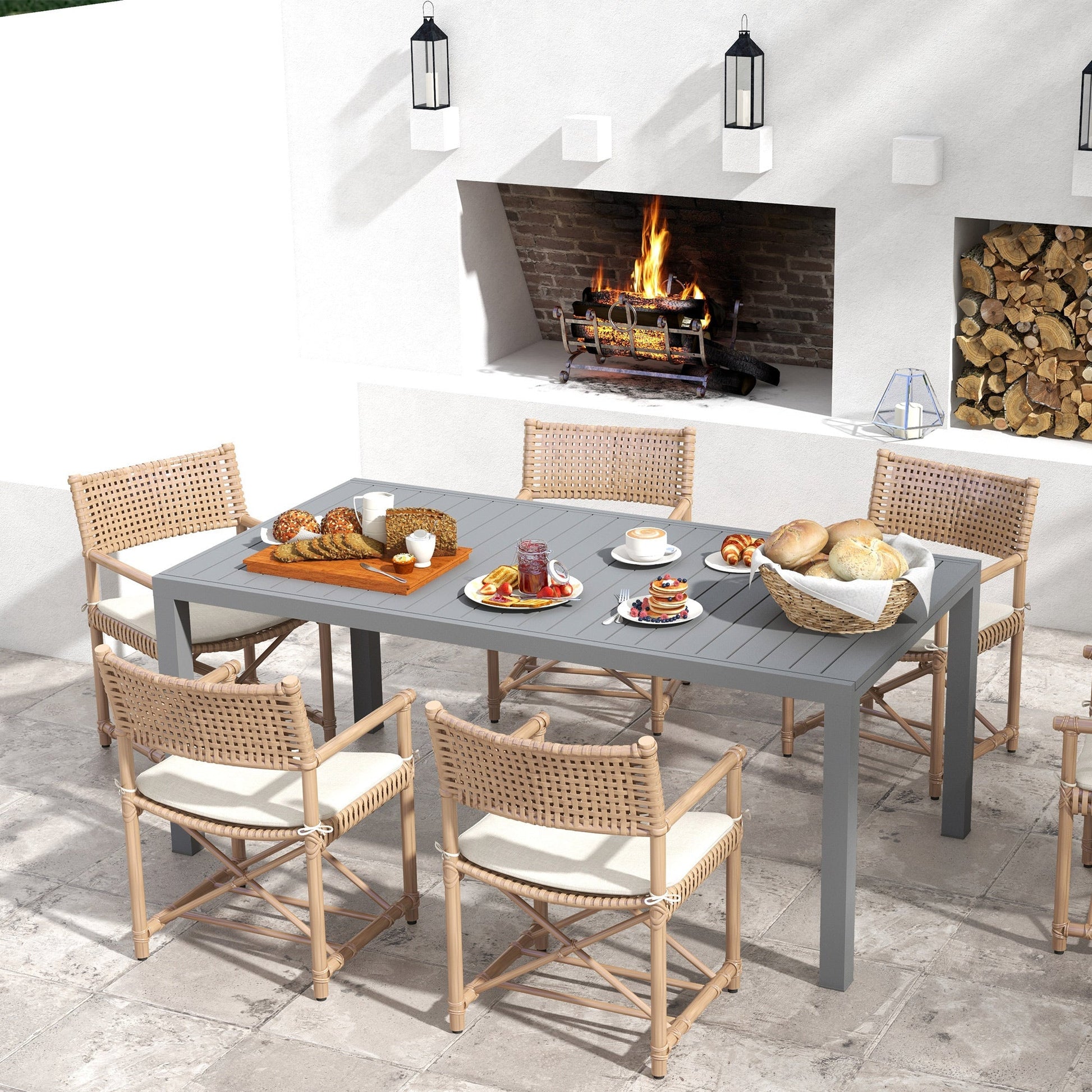 Outsunny Mesa de Jardim Extensível Mesa de Jantar Exterior Mesa de Terraço Retangular para 6 - 8 Pessoas com Estrutura de Alumínio Capacidade 50 kg para Varanda 180/240x94x73 cm Cinza Escuro - A minha loja