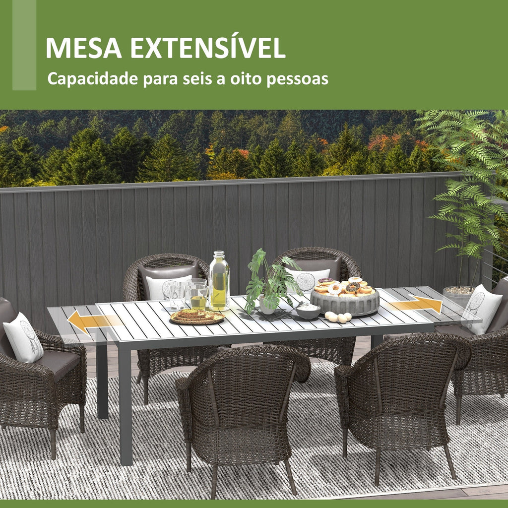 Outsunny Mesa de Jardim Extensível Mesa de Jantar Exterior Mesa de Terraço Retangular para 6 - 8 Pessoas com Estrutura de Alumínio Capacidade 50 kg para Varanda 180/240x94x73 cm Cinza Escuro - A minha loja