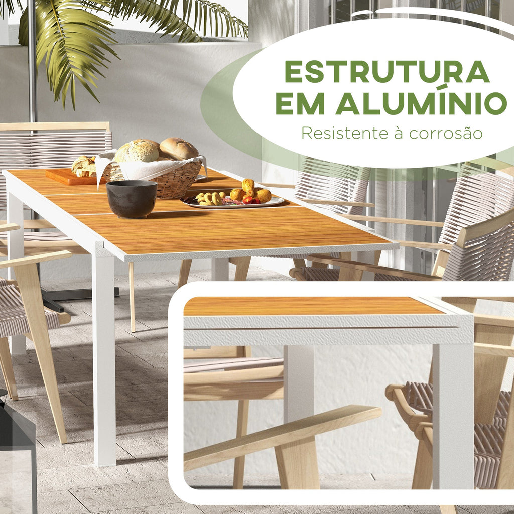Outsunny Mesa de Jardim Extensível Mesa de Jantar Exterior Mesa de Terraço Retangular para 6 - 8 Pessoas com Estrutura de Alumínio Capacidade 50 kg para Varanda 180/240x94x73 cm Marrom - A minha loja