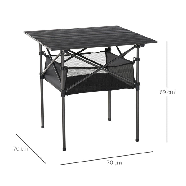 Mesa dobrável de camping Mesa de piquenique com malha de armazenamento e bolsa de transporte 70x70x69 cm Preto