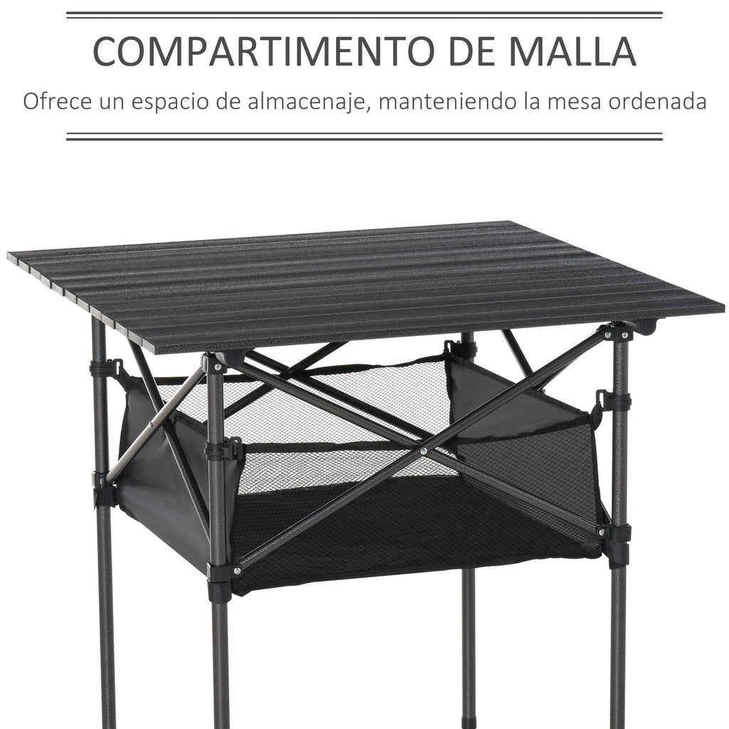 Outsunny Mesa dobrável de camping Mesa de piquenique com malha de armazenamento e bolsa de transporte 70x70x69 cm Preto - A minha loja