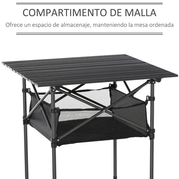Mesa dobrável de camping Mesa de piquenique com malha de armazenamento e bolsa de transporte 70x70x69 cm Preto