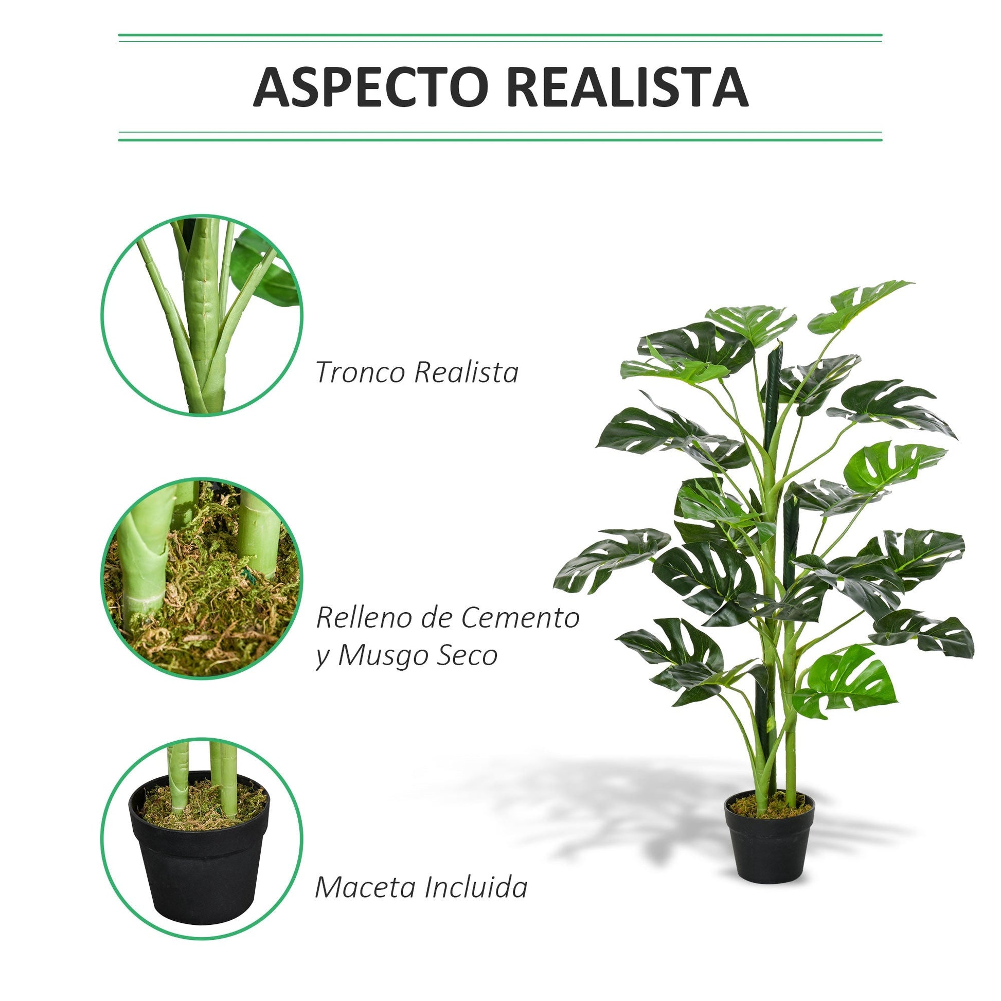 Outsunny Monstera Planta Artificial com Vaso Árvore Tropical Sintética com 21 Folhas Ø16x100 cm Verde - A minha loja