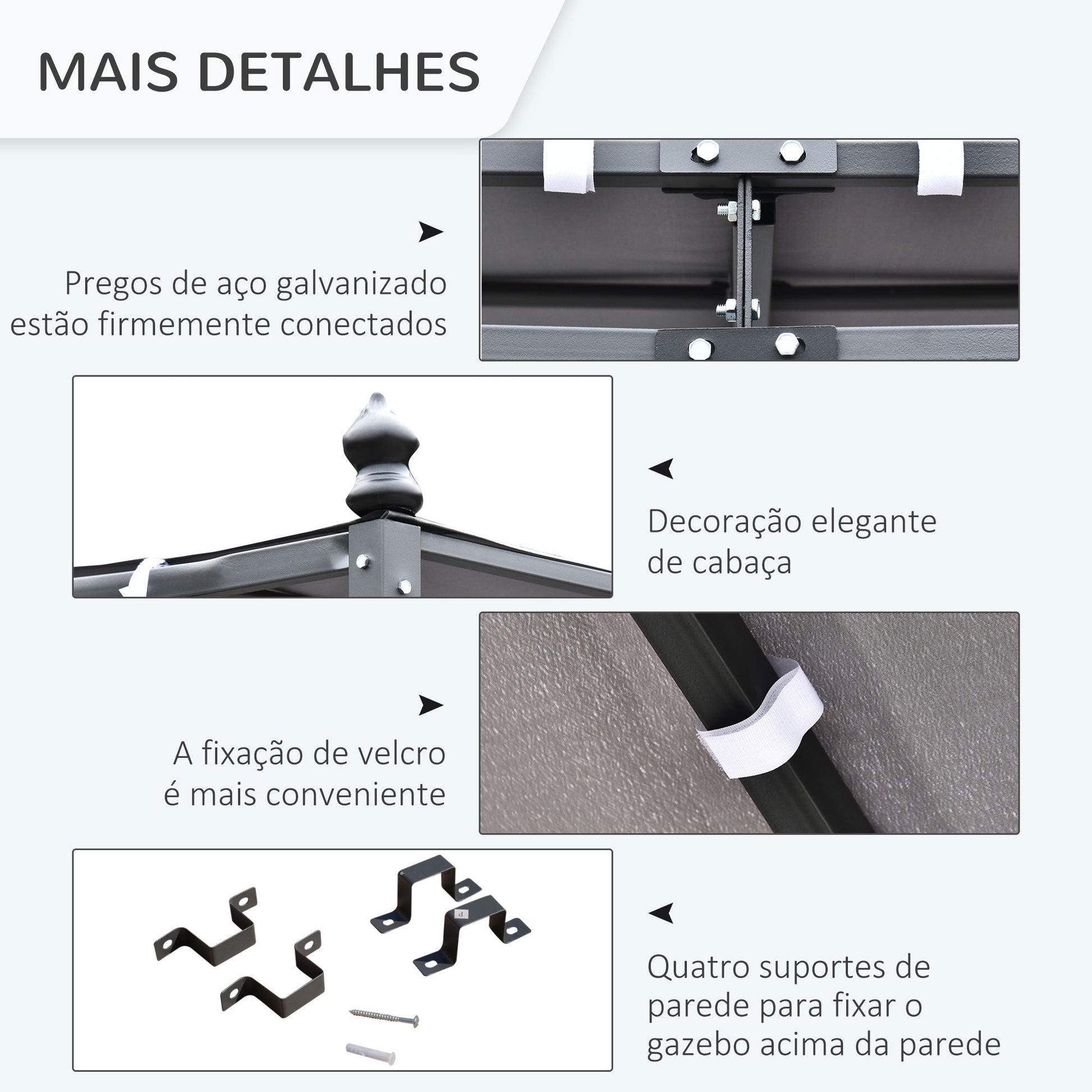 Outsunny Pérgola de Jardim 4x3m Pérgola Montada na Parede com Toldo e 16 Orifícios de Drenagem para Pátio Terraço Metal e Poliéster 180 g/m² Resistente Cinza - A minha loja