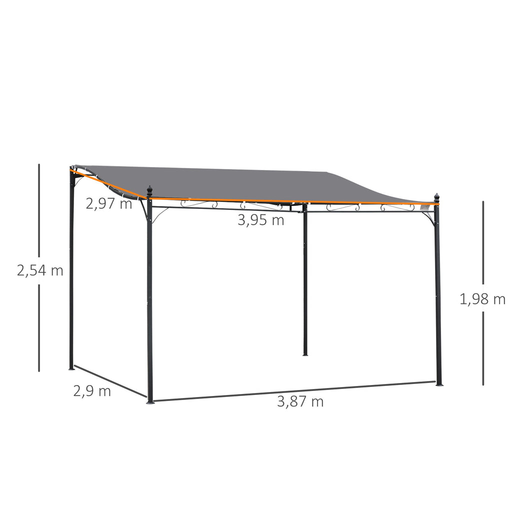 Outsunny Pérgola de Jardim 4x3m Pérgola Montada na Parede com Toldo e 16 Orifícios de Drenagem para Pátio Terraço Metal e Poliéster 180 g/m² Resistente Cinza - A minha loja