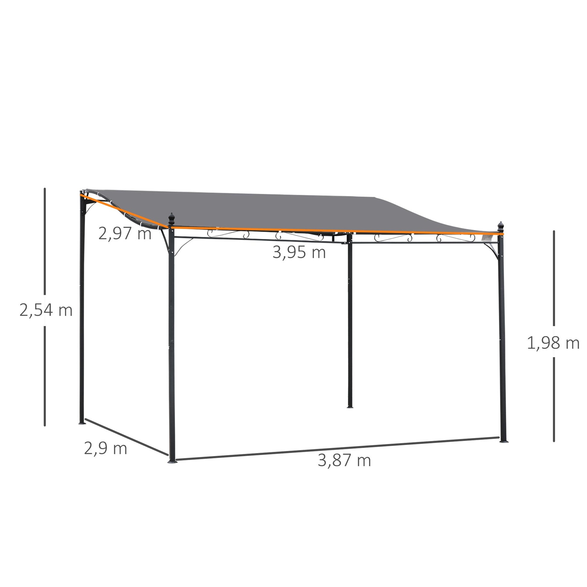 Outsunny Pérgola de Jardim 4x3m Pérgola Montada na Parede com Toldo e 16 Orifícios de Drenagem para Pátio Terraço Metal e Poliéster 180 g/m² Resistente Cinza - A minha loja
