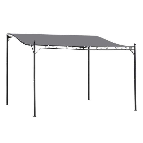 Pérgola de Jardim 4x3m Pérgola Montada na Parede com Toldo e 16 Orifícios de Drenagem para Pátio Terraço Metal e Poliéster 180 g/m² Resistente Cinza
